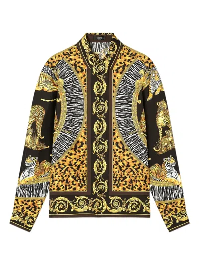 Versace Tiger Leopard Baroque-print Shirt In Multi