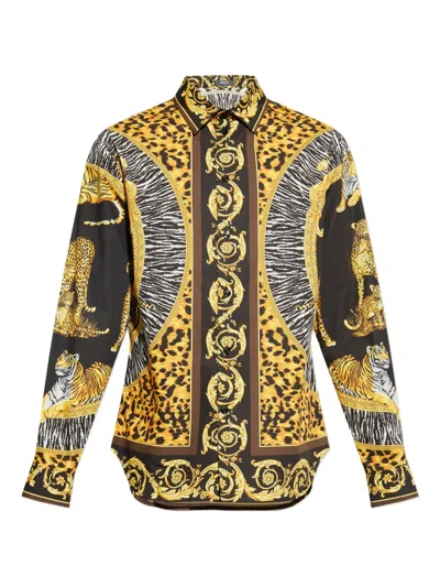 Versace Animal Print Shirt With Gold Accents In Multi