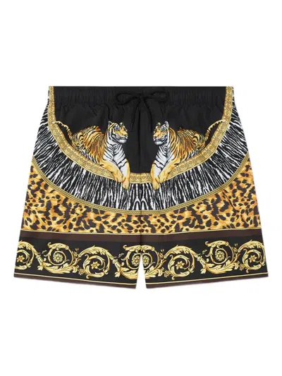 Versace Wild Cats Swim Shorts In Black