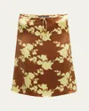 Versace Wild Rose Drawstring Satin Crepe Skirt