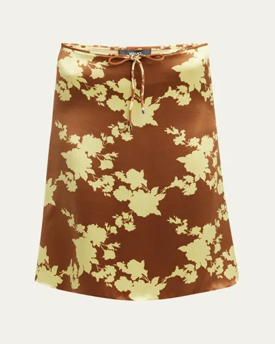 Versace Wild Rose Drawstring Satin Crepe Skirt