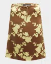 Versace Wild Rose Drawstring Satin Crepe Skirt