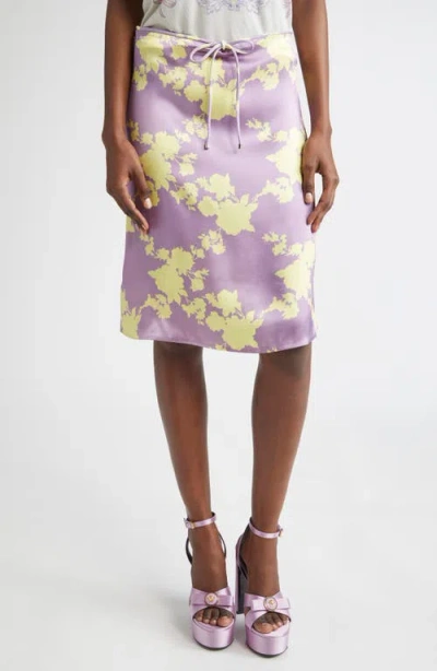Versace Wild Roses Print Satin Skirt In Multi