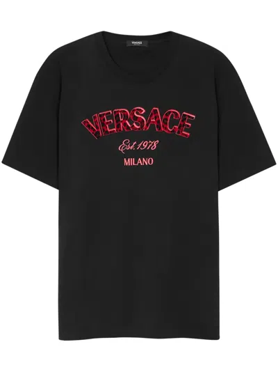 Versace Logo-print Cotton T-shirt In Black