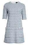 Versace Short-sleeve Windowpane Tweed Boucle Mini Dress
