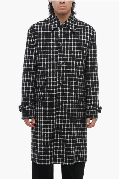 Versace Windowpane Check Wool Blend Coat
