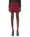 Versace Button-embellished Frayed Checked Tweed Mini Skirt In Lipstick Red/black