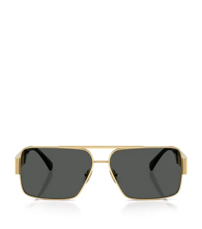 Versace Wire-frame Rectangular Sunglasses In Green