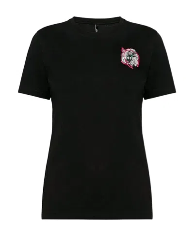 Versace Wolf Decal Sewn Short-sleeved T-shirt In Black