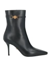 Versace Leather Booties With Logoed Strap And Stiletto Heel 9cm In Black