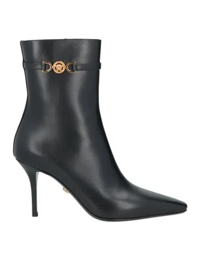 Versace Embellished Leather Ankle Boots In Black