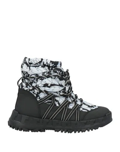 Versace Woman Ankle Boots Black Size 8 Textile Fibers In Multi