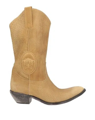 Versace Woman Ankle Boots Khaki Size 6 Calfskin In Beige