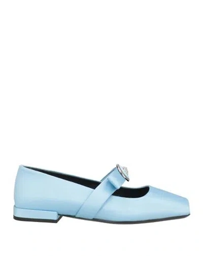 Versace Woman Ballet Flats Sky Blue Size 6.5 Textile Fibers
