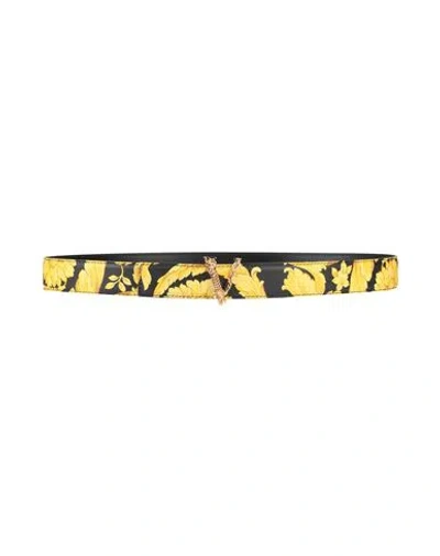 Versace Woman Belt Black Size 39.5 Textile Fibers In Yellow