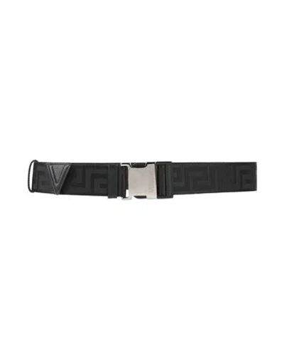 Versace Woman Belt Black Size 39.5 Textile Fibers, Leather