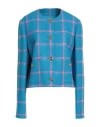 Versace Woman Blazer Azure Size 16 Virgin Wool, Polyamide In Blue
