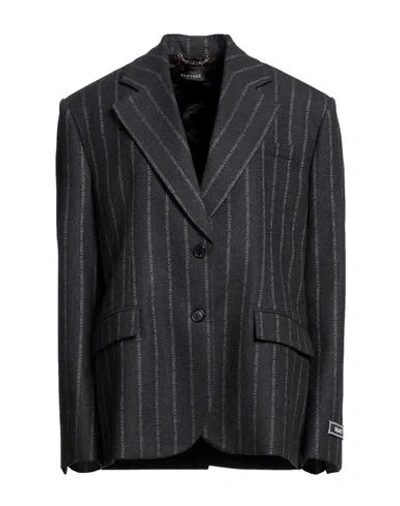Versace Woman Blazer Charcoal Size 6 Virgin Wool, Cotton In Grey