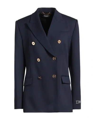 VERSACE VERSACE WOMAN BLAZER NAVY SIZE 8 VIRGIN WOOL, ELASTANE