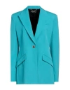 Versace Woman Blazer Turquoise Size 8 Virgin Wool In Blue