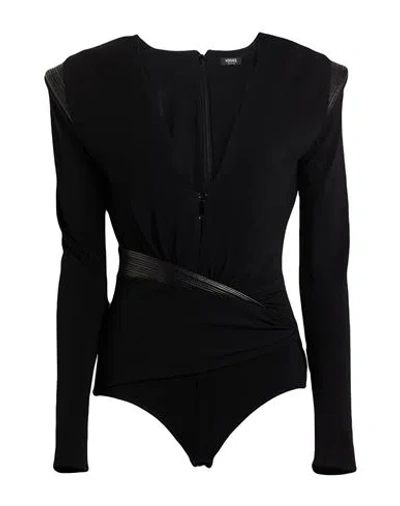 Versace Woman Bodysuit Black Size 4 Viscose, Elastane, Lambskin