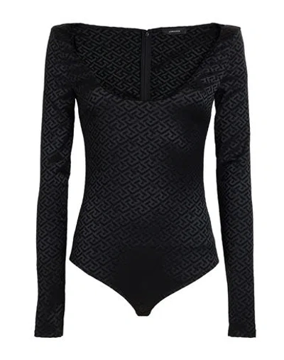 Versace Woman Bodysuit Black Size 10 Polyamide, Polyester, Elastane