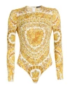 Versace Barocco-print Bodysuit In Yellow