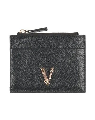 Versace Woman Cardholder Black Size - Calfskin In Purple