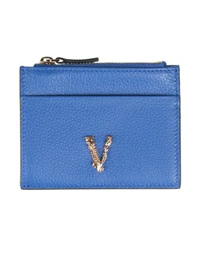 Versace Woman Cardholder Blue Size - Calfskin