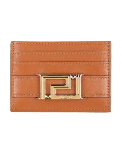 Versace Woman Cardholder Tan Size - Calfskin In Brown