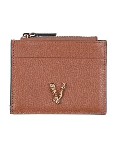 Versace Woman Cardholder Tan Size - Calfskin In Brown
