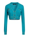 Versace Cropped Button-fastening Cardigan In Blue