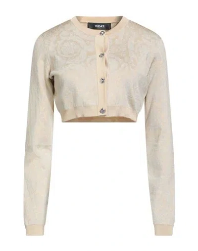 Versace Woman Cardigan Beige Size 2 Viscose, Polyamide, Metallic Polyester, Elastane In Neutral