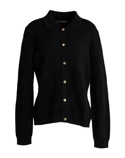 Versace Woman Cardigan Black Size 12 Viscose, Cotton, Polyester, Polyamide, Elastane