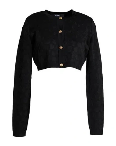 Versace Woman Cardigan Black Size 12 Viscose, Polyamide, Polyester, Elastane