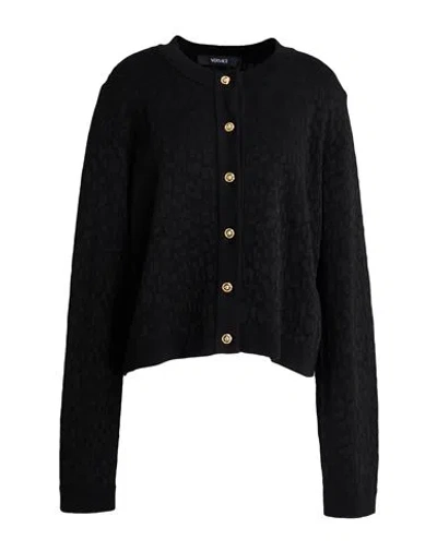 Versace Woman Cardigan Black Size 14 Cotton, Viscose, Polyester
