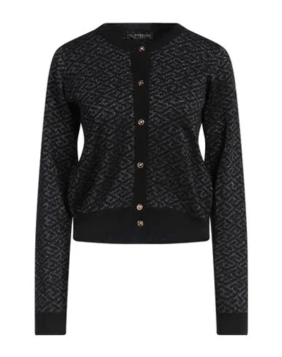 Versace Woman Cardigan Black Size 2 Wool, Viscose, Metallic Polyester