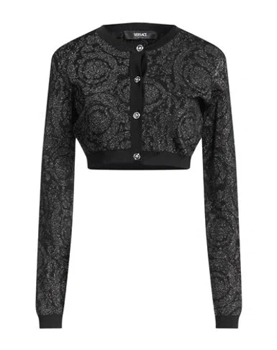 VERSACE VERSACE WOMAN CARDIGAN BLACK SIZE 4 VISCOSE, POLYAMIDE, METALLIC POLYESTER, ELASTANE