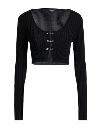 Versace Woman Cardigan Black Size 6 Viscose, Virgin Wool