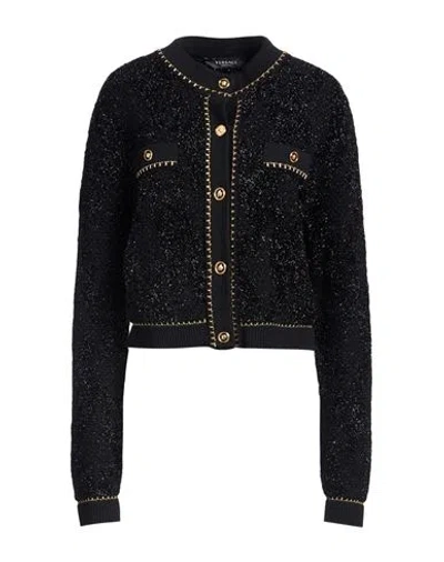 VERSACE VERSACE WOMAN CARDIGAN BLACK SIZE 8 WOOL, POLYAMIDE, ACETATE