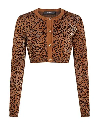 Versace Woman Cardigan Brown Size 2 Cotton, Wool, Viscose, Polyamide, Elastane