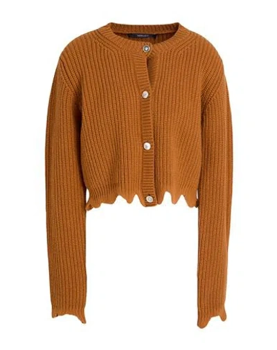 Versace Woman Cardigan Camel Size 10 Wool In Brown