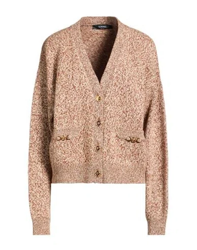Versace Woman Cardigan Camel Size 8 Virgin Wool, Cashmere, Silk, Elastane In Brown