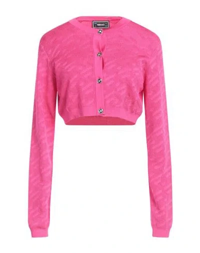 Versace Woman Cardigan Fuchsia Size 4 Viscose, Polyamide, Elastane In Pink