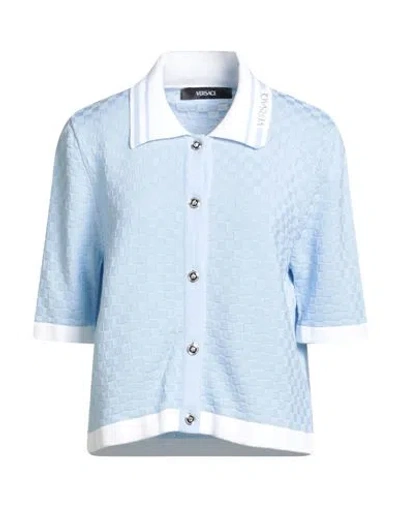 Versace Woman Cardigan Light Blue Size 10 Cotton, Viscose