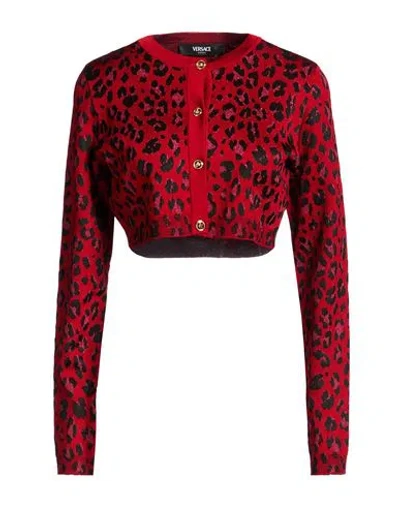 Versace Woman Cardigan Red Size 10 Viscose, Polyamide, Polyester, Elastane In Purple