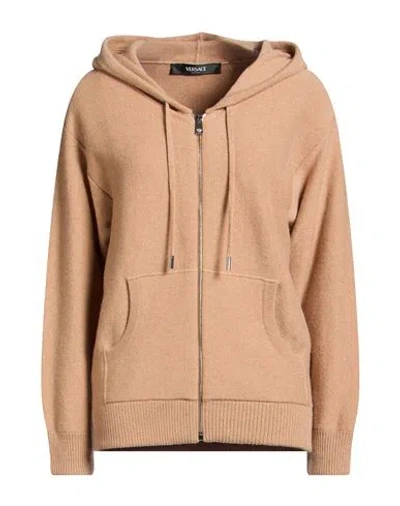 Versace Woman Cardigan Sand Size 10 Virgin Wool, Cashmere In Brown