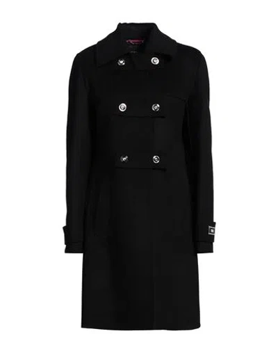 Versace Felt Wool Midi Peacoat In Black