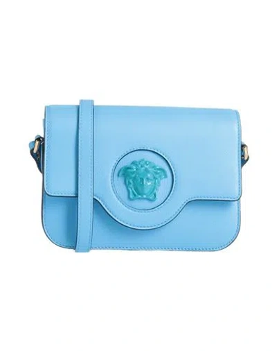 Versace Woman Cross-body Bag Azure Size - Calfskin In Blue