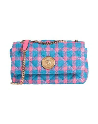 Versace Woman Cross-body Bag Azure Size - Calfskin, Virgin Wool, Polyamide In Blue